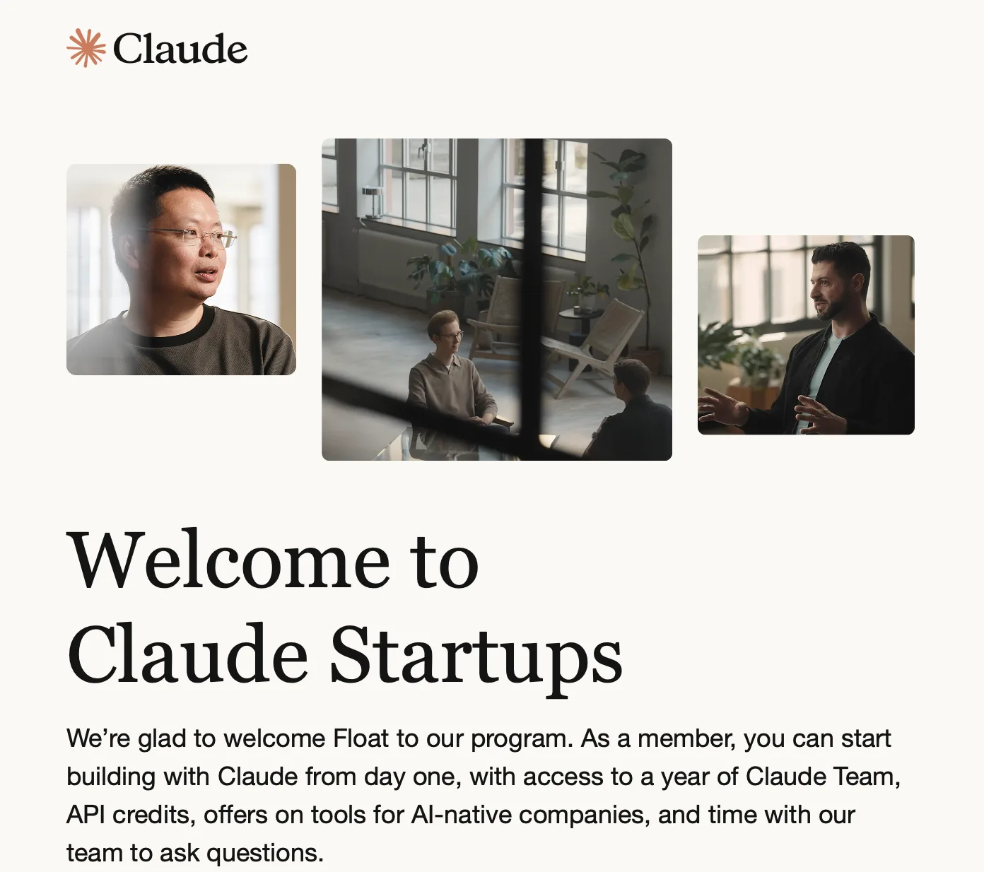 Welcome to Claude Startups — Anthropic 환영 메일